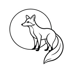 Decorative Fox Illustration in a Night Scene with Crescent Moon and Stars
