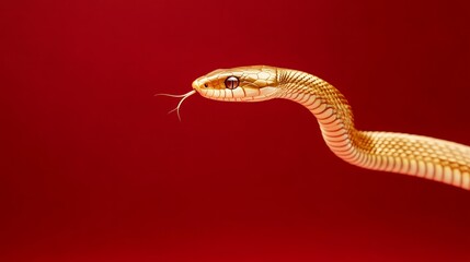 Fototapeta premium Metallic gold snake, red background