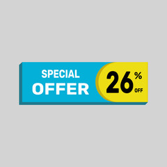 Special offer 26% sale banner. icon Vector illustration discount off on white background