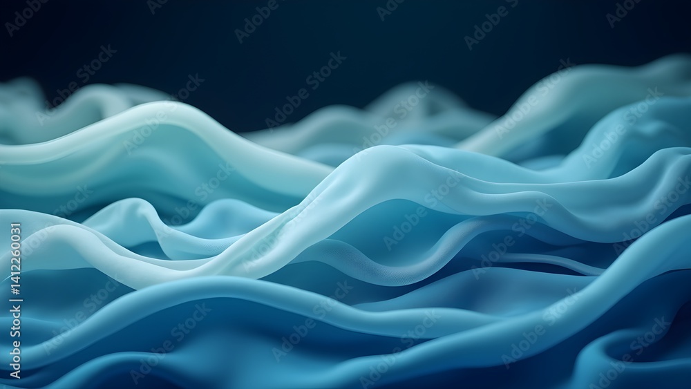 Poster elegant soft aqua blue silk fabric waves - abstract background texture with smooth flowing pattern