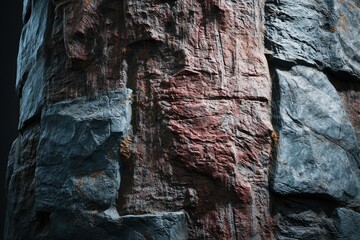 Rugged Rock Face: A Moody Study in Deep Blues and Reds