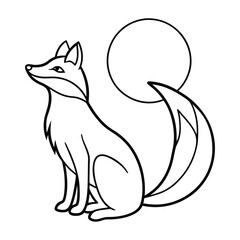 Decorative Fox Illustration in a Night Scene with Crescent Moon and Stars