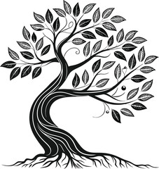 Black vector tree silhouette tattoo design element