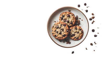 Delicious Chocolate Chip Cookies on Plate Isolated on White Background