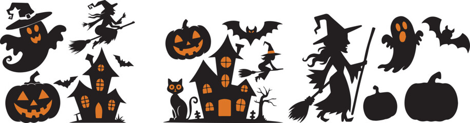 Spooky Halloween Silhouette Set for Graphic Design