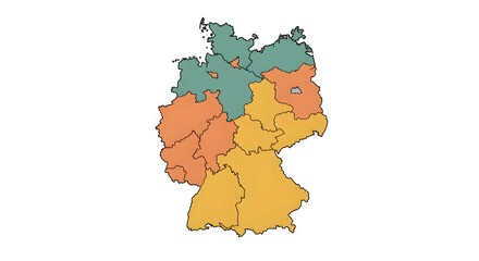 Map of Germany divided into regions showcasing geographical distinctions and administrative boundaries during a bright daytime setting Generative AI