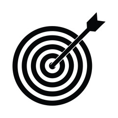 Black dart arrow hitting the bullseye signifies business success and aiming for the center goal in a competitive marketing game, dart hitting target