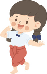 A playful girl dancing Thai with a smile cartoon