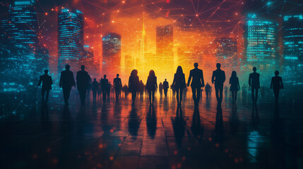 Silhouettes of business people  network