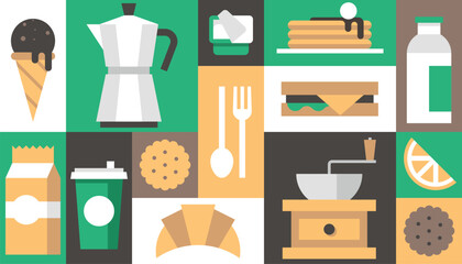 Coffee background vector geometric icons set logo menu poster