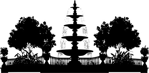 Fototapeta premium Silhouette of Baroque style Fountain house design, Baroque style Fountain house vector graphic