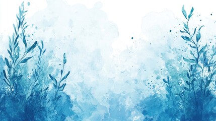 Artistic sea background vector with underwater plants and watercolor splash