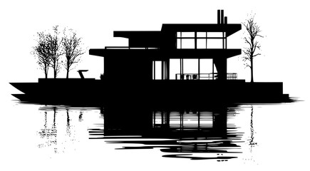 Obraz premium Silhouette of Contemporary style Boathouse design, Contemporary style Boathouse vector graphic