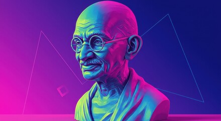 Neon Pop Art Bust of Mahatma Gandhi