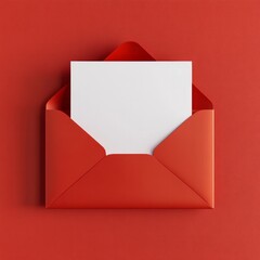 Red open envelope, blank white letter sticking out of envelope