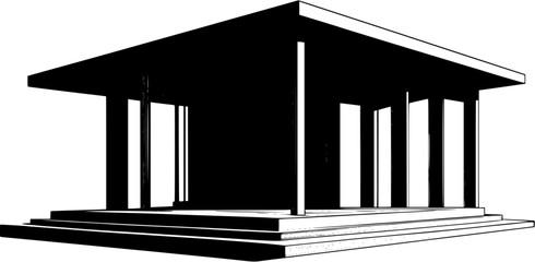 Silhouette of Mid-Century Modern style House design, Mid-Century Modern style House vector graphic