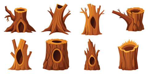Collection of Various Tree Stumps Illustrations Perfect for Game Design or Cartoon Projects