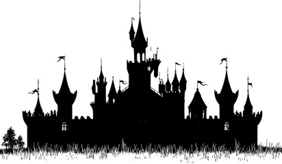 Fototapeta premium Silhouette of Tudor style Castle design, Tudor style Castle vector graphic