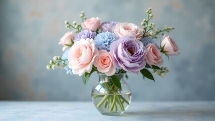 Pastel Floral Arrangement of Roses and Chrysanthemums in Vase