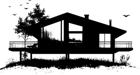 Silhouette of Mid-Century Modern style House design, Mid-Century Modern style House vector image