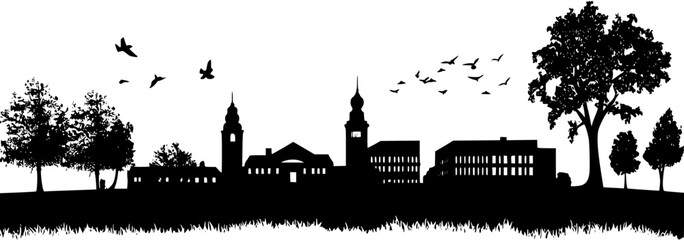 Silhouette of Modern style University building design, Modern style University building vector image