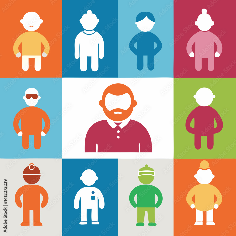 Aufkleber a diverse group of people represented by simple, colorful icons showcasing unity and inclusivity wit