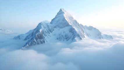 Obraz premium Majestic Snowy Mountain Peak Above the Clouds - Breathtaking Mountain Range Scenery