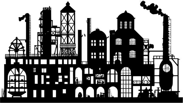 Silhouette of Victorian style Factory design, Victorian style Factory vector image