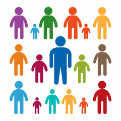 A vibrant community of diverse people of all ages and sizes, united in colorful unity against a clean white background.