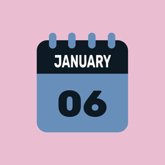 6 january calendar icon date monthly graphic design.