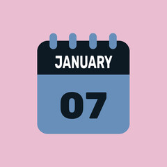 7 january calendar icon date monthly graphic design.
