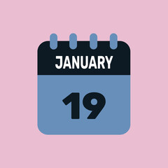 19 january calendar icon date monthly graphic design.
