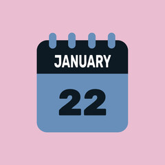 22 january calendar icon date monthly graphic design.