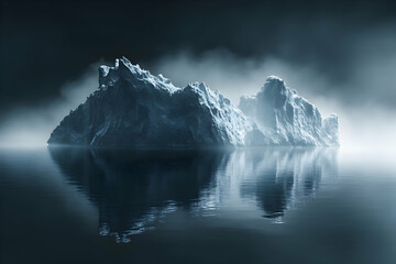 Fototapeta premium Isolated Iceberg In Dark Water With Foggy Atmosphere
