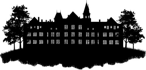 Obraz premium Silhouette of Contemporary style School design, Contemporary style School vector illustration