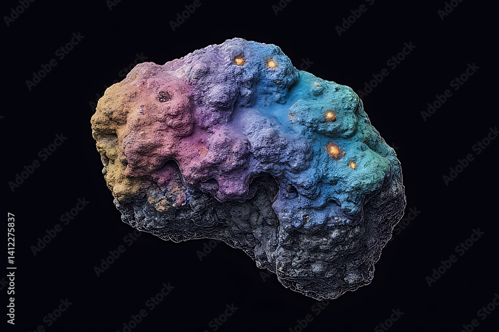 Wall mural colorful asteroid exploration outer space 3d render cosmic environment close-up view astronomy