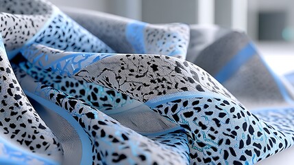 Abstract Blue and Gray Leopard Print Fabric Texture Soft Draped Silk Material Fashion Textile Design