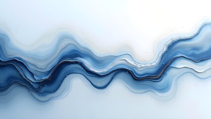 Abstract Blue Ink Wash Painting Background with Gold Veins and Watercolor Texture