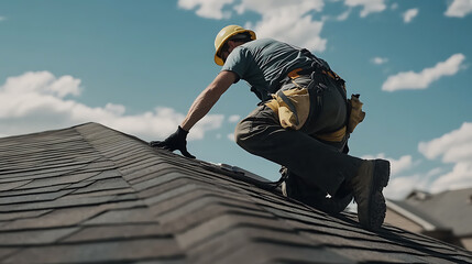 Roofing contractor repairing shingles on a residential home. Precision and protection