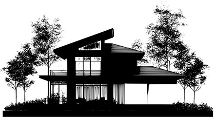 Silhouette of Modern style Villa design, Modern style Villa vector illustration