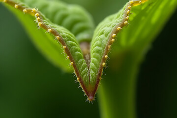 Fototapeta premium Detailed macro photography of green leaf structure in natural environment close-up view nature