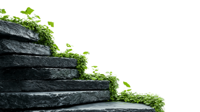 Png of A serene staircase covered with lush greenery, creating a peaceful and natural atmosphere.