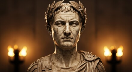 Aged Marble Bust of Julius Caesar with Laurel Wreath