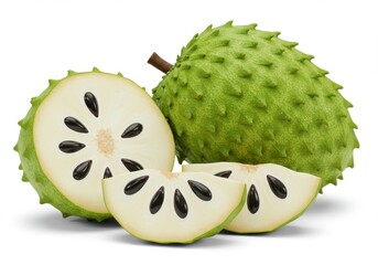 Sliced soursop fruit still life isolated on white background