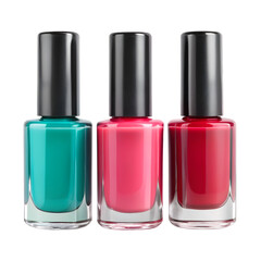 Obraz premium Three Bottles of Colorful Nail Polish on White