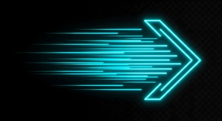 Bright blue neon arrow indicates fast motion on a dark background, symbolizing speed and direction in a dynamic digital setting Generative AI