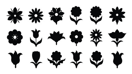 set of different types flowers silhouette vector on white background