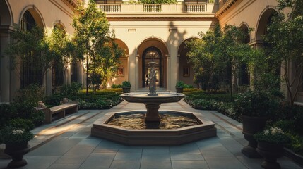 Obraz premium Serene Courtyard Fountain: A Peaceful Oasis in a Luxurious Estate