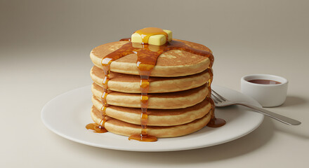 Stack of Pancakes with Butter and Syrup