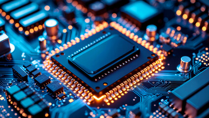 Obraz premium Illuminated circuit board showcasing modern computing technology